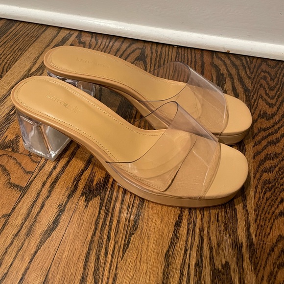 LARROUDE 
Jenn Lucite Vinyl Mules - Clear Tan - Picture 8 of 12